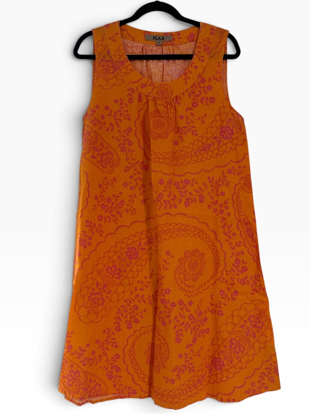 Flax Linen Paisley Orange and Pink Tunic Dress Size Small